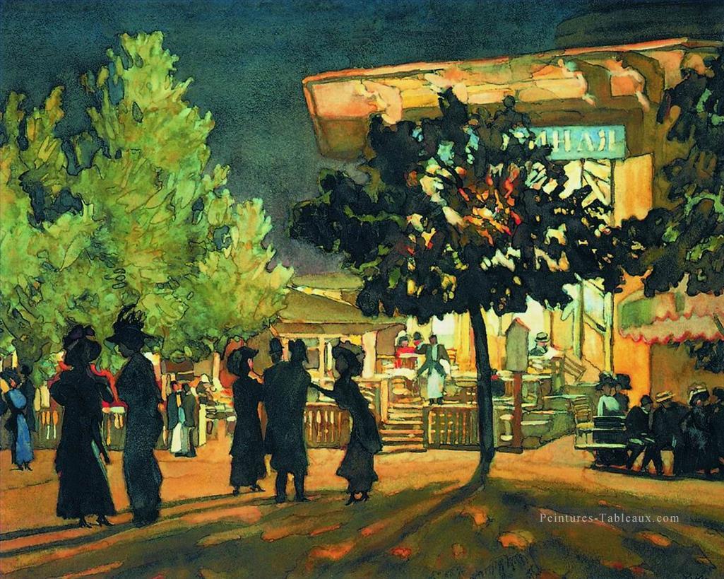 La nuit Tverskoy boulevard Konstantin Yuon vue de la ville de paysage urbain Peintures à l'huile